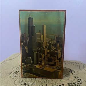 Vintage Chicago City Skyline Wood box - trinket - jewelry box